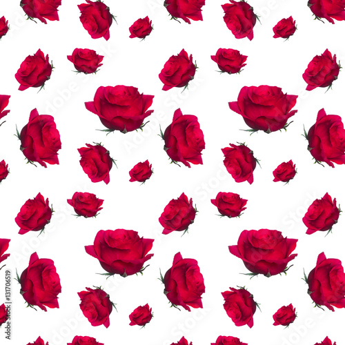pattern of red roses on a white background