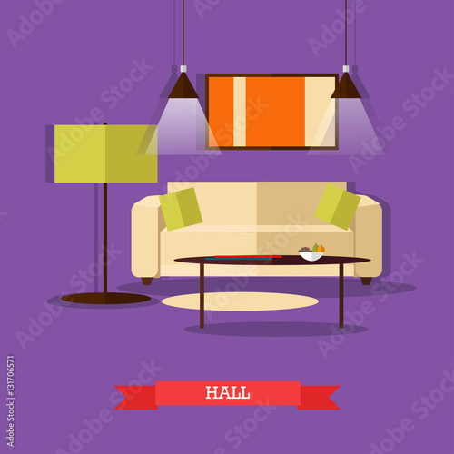 Vector set of posters, banners with home interior design elements in flat style.
