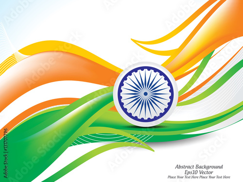 happy Indian republic day wave abckground with ashok chakra