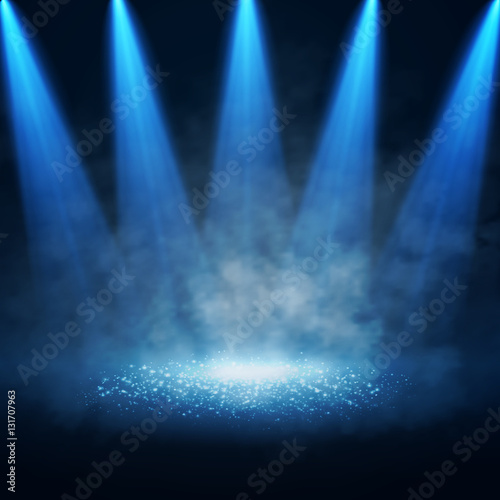 Vector Stage illuminated by spotlights. Interior shined with a projector