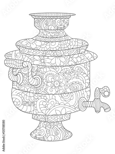 Samovar coloring book for adults vector