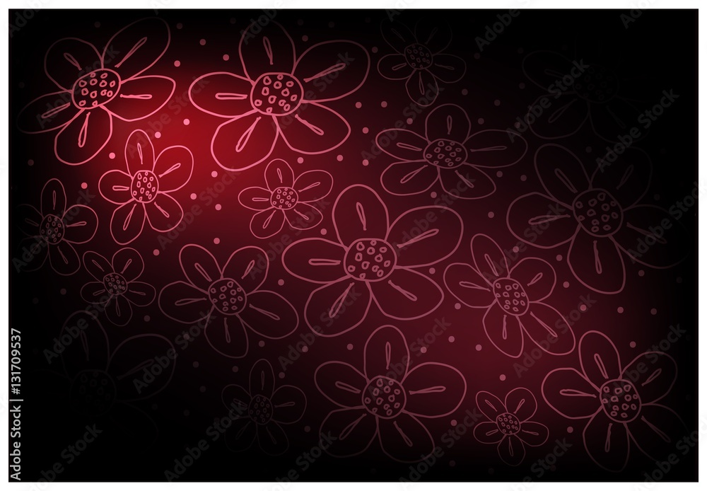 Red Vintage Wallpaper with Flower Pattern Background