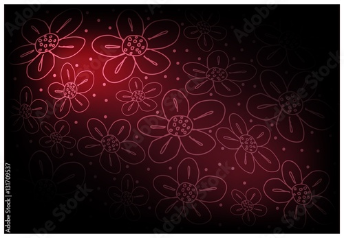 Red Vintage Wallpaper with Flower Pattern Background
