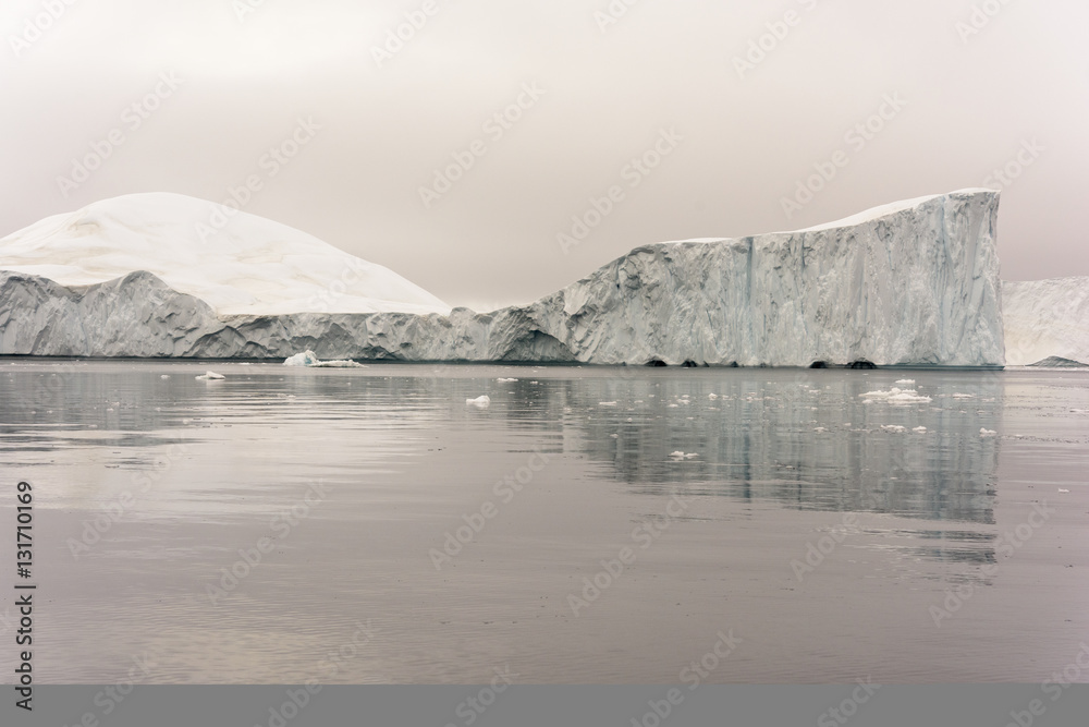 Beautiful icebergs on arctic ocean at greeanland