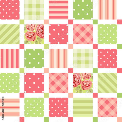 Cute seamless vintage pattern as patchwork in shabby chic style ideal for kitchen textile or bed linen fabrics, curtains, carpets, tablecloth, wallpaper design, can be used for scrap booking paper etc