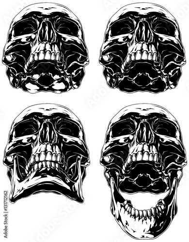 Black scary graphic human skull tattoo set