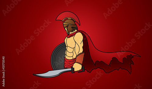 Spartan warrior with sword and shield graphic vector.