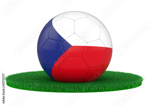 Soccerball  Football with Czech Republic flag on gras  3D-Rendering
