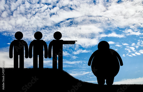Canvas Print Fat man and crowd of people drive out day icon