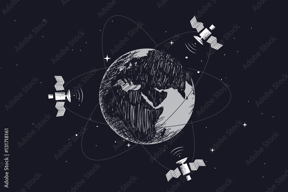 Fototapeta premium Satellites orbiting around the Earth