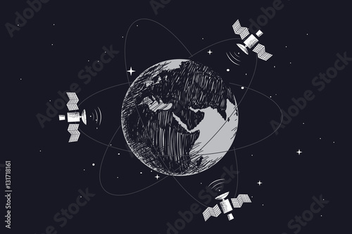 Satellites orbiting around the Earth