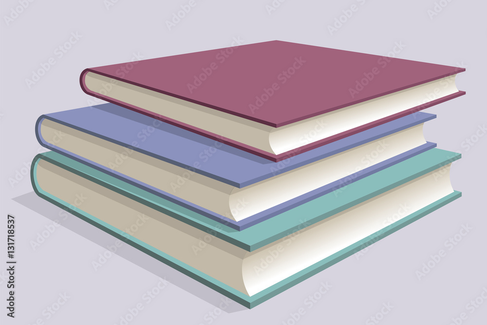 Stack of multicolored books. Three textbooks stacked on each other. Vector Stack of multicolored books. Three textbooks stacked on each other. Vector