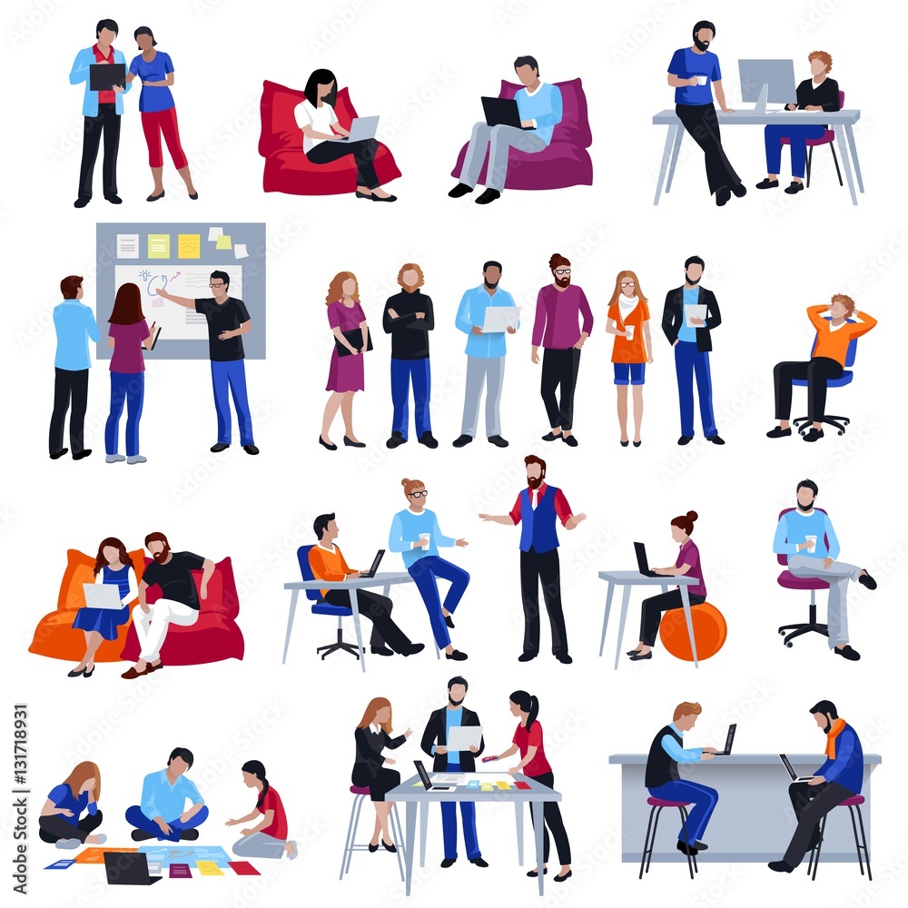 Coworking People Isolated Icons Set Coworking People Isolated Icons Set