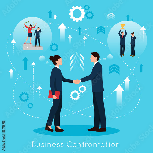 Constructive Business Confrontation Flat Composition Poster 