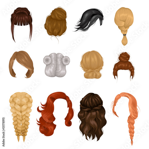 Women Wigs Hairstyle  Realistic Icons Set