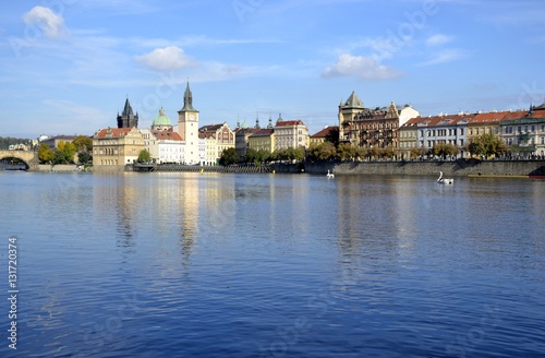 Landscape of river in Prague and buildings