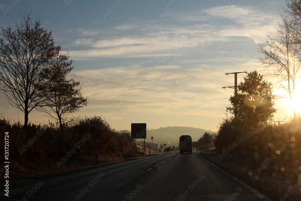 Autumn motive / Morning mist on the road