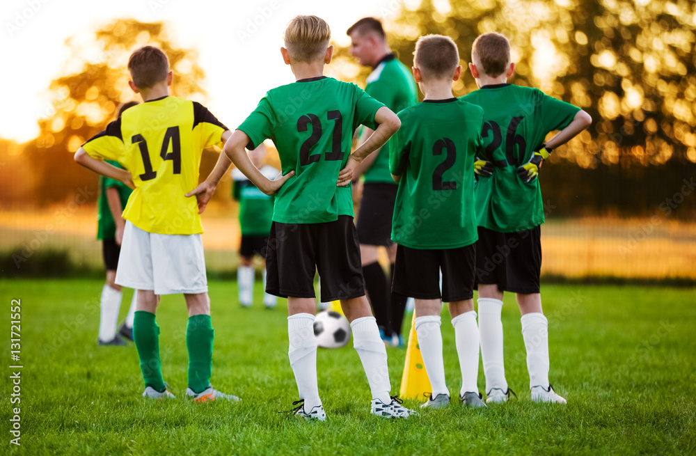 Football Soccer Training for Children. Soccer Team Training on Pitch. Young Boys Standing in a Row. Youth Football Team with Coach on Training Session. Soccer Horizontal Background Football Soccer Training for Children. Soccer Team Training on Pitch. Young Boys Standing in a Row. Youth Football Team with Coach on Training Session. Soccer Horizontal Background