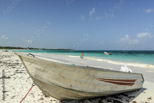sight of the idyllic beach of Xpu-Ha in the Mexican Caribbean sea, Quintana Roo, Mexico