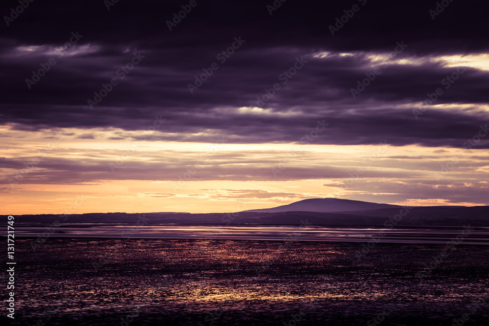 A beautiful colorful sunset view on the Morecambe beach