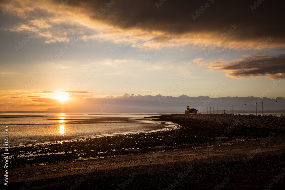 A beautiful colorful sunset view on the Morecambe beach