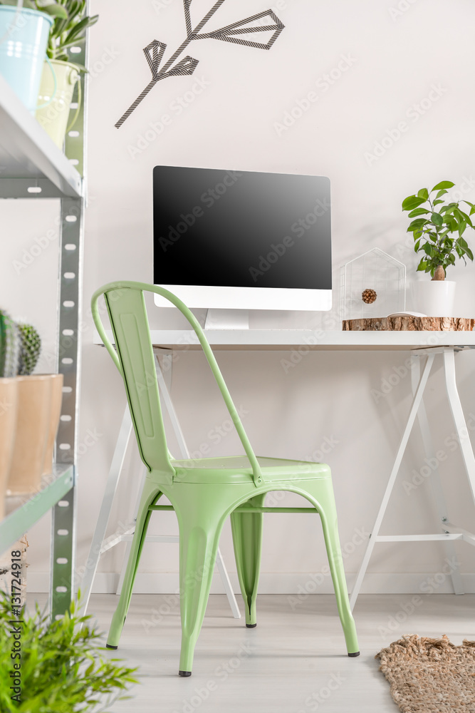 Fototapeta premium Minimalist workplace in peaceful colors