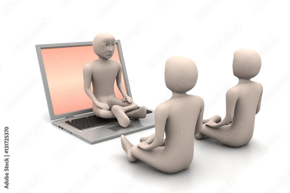 3d man in meditation with laptop 3d man in meditation with laptop
