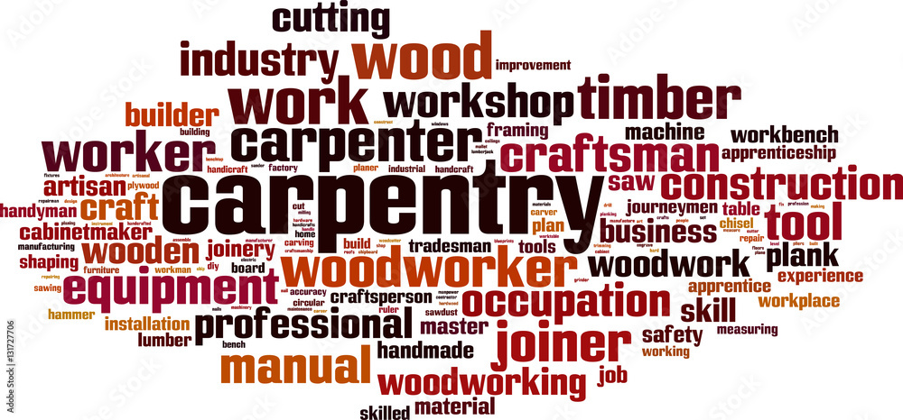 Obraz premium Carpentry word cloud concept. Vector illustration