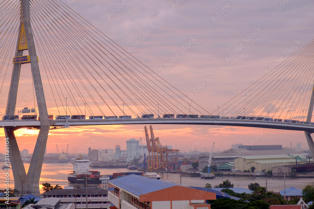 Obraz premium Transportation / View of system transportation and city at twilight.