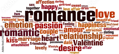 Romance word cloud concept. Vector illustration