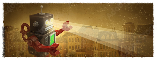 Photography Robot destruyendo una ciudad. Robot gigante