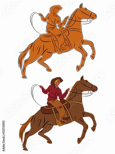 silhouette of a cowboy on horseback. vector drawing
