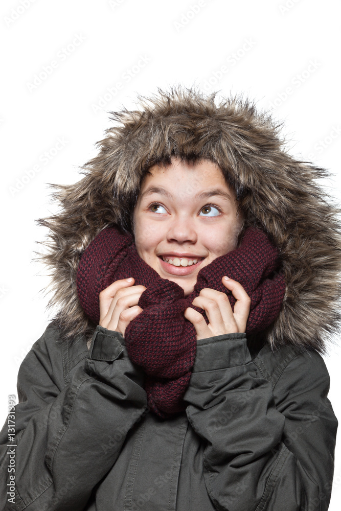 Girl wearing winter coat, portrait Girl wearing winter coat, portrait