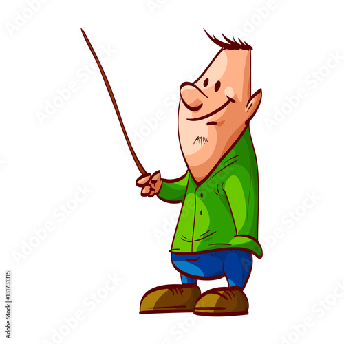 Colorful vector illustration of an average guy presenting with a pointer