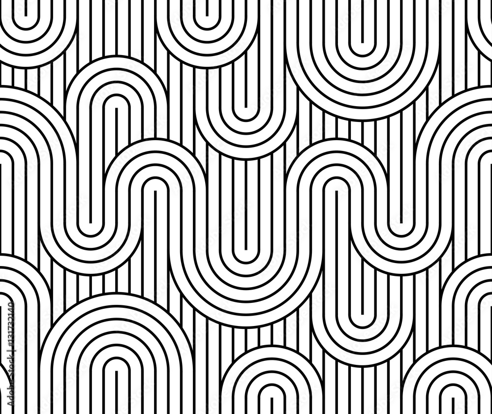 Vector seamless pattern. Modern stylish texture. Repeated monochrome pattern of interlocking curved stripes.