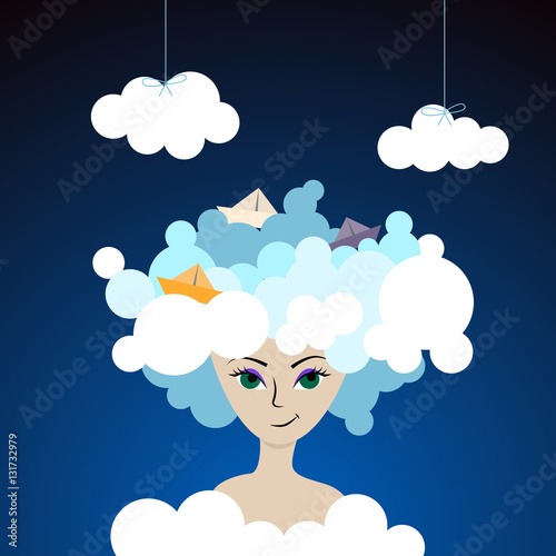 Woman in clouds. Perfect imagination. Night. © Евгения Шелухина