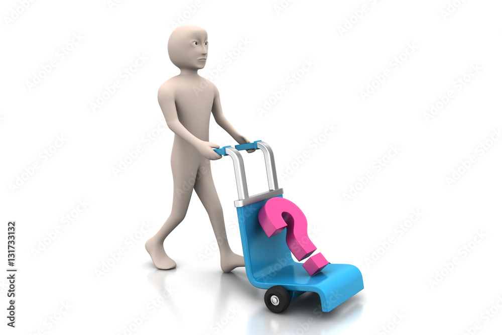 man with trolley for delivering question mark