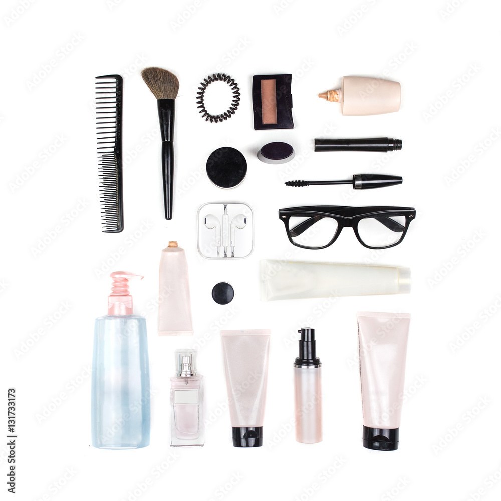 Obraz premium Collection of women's clothing isolated white background. Top view, flat lay