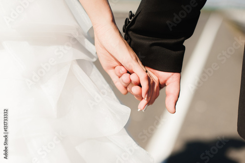 Portrait of a smiling married couple walking on a countryside ro