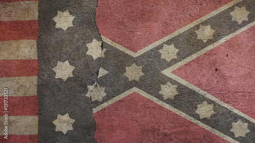 Vászonkép Confederate Flag and Union Flag on Cracked Concrete