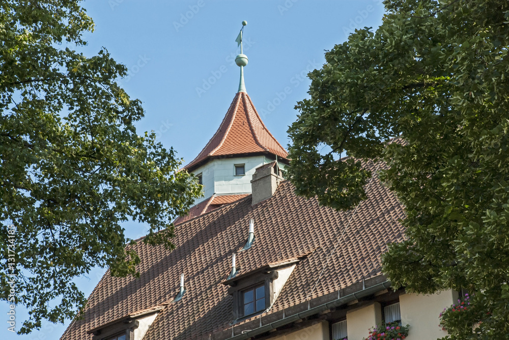 Tiled roof with tower