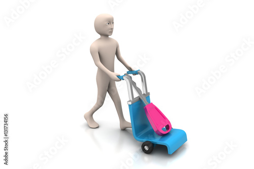 3d man carrying shopping cart with house key