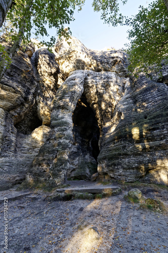 A perspective shot of tall rock formations