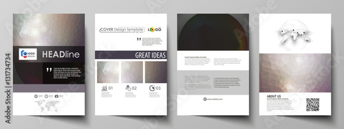 Business templates for brochure, magazine, flyer, booklet, report. Cover design template, vector layout in A4 size. Dark color triangles and colorful circles. Abstract polygonal style background.