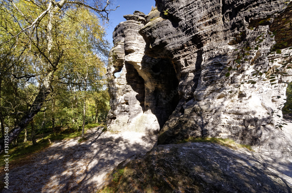 A natural cave formations through mutiple bent rock formaations