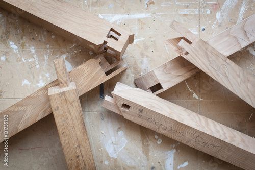 Overhead shot of intricate Japanese joinery photo