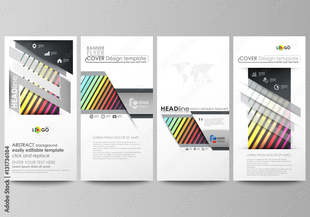 Flyers set, modern banners. Business templates. Cover template, vector layouts. Bright color rectangles, colorful design, geometric rectangular shapes forming abstract beautiful background