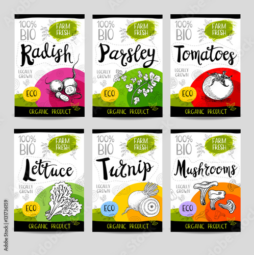 Set of hand drawn labels food, spices.