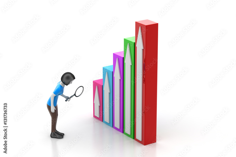 3d woman watching the graph moving to success 3d woman watching the graph moving to success