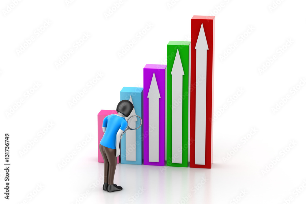 3d woman watching the graph moving to success